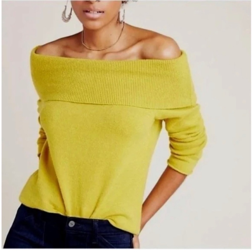 Anthropologie Shelby‎ Off Shoulder Pullover Sweater Mustard